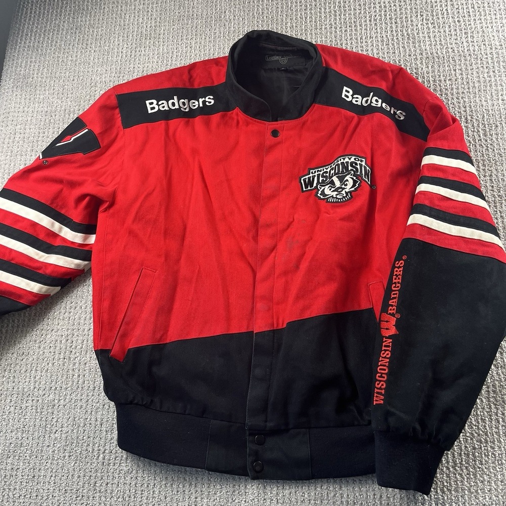 Vintage Wisconsin Badgers Varsity Jacket Red Black Leather Gallery Mens XL